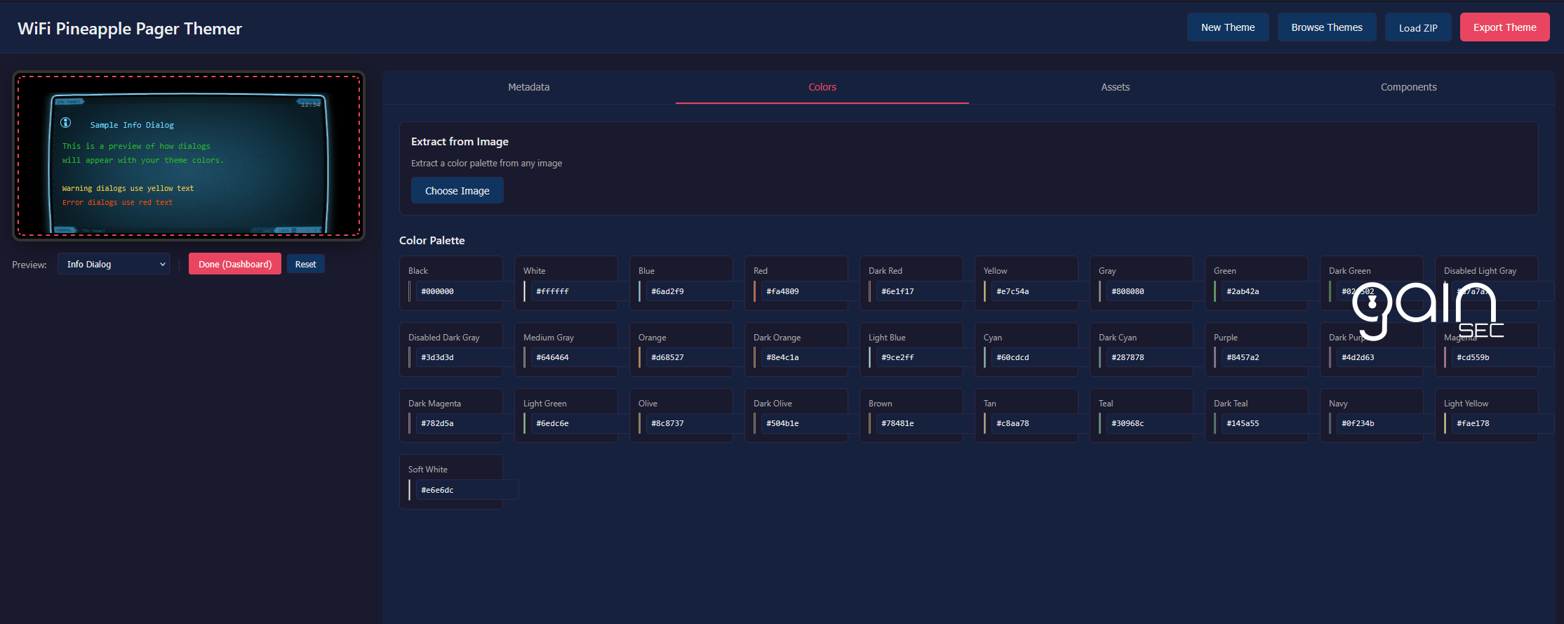 Color Palette and Dialog Preview